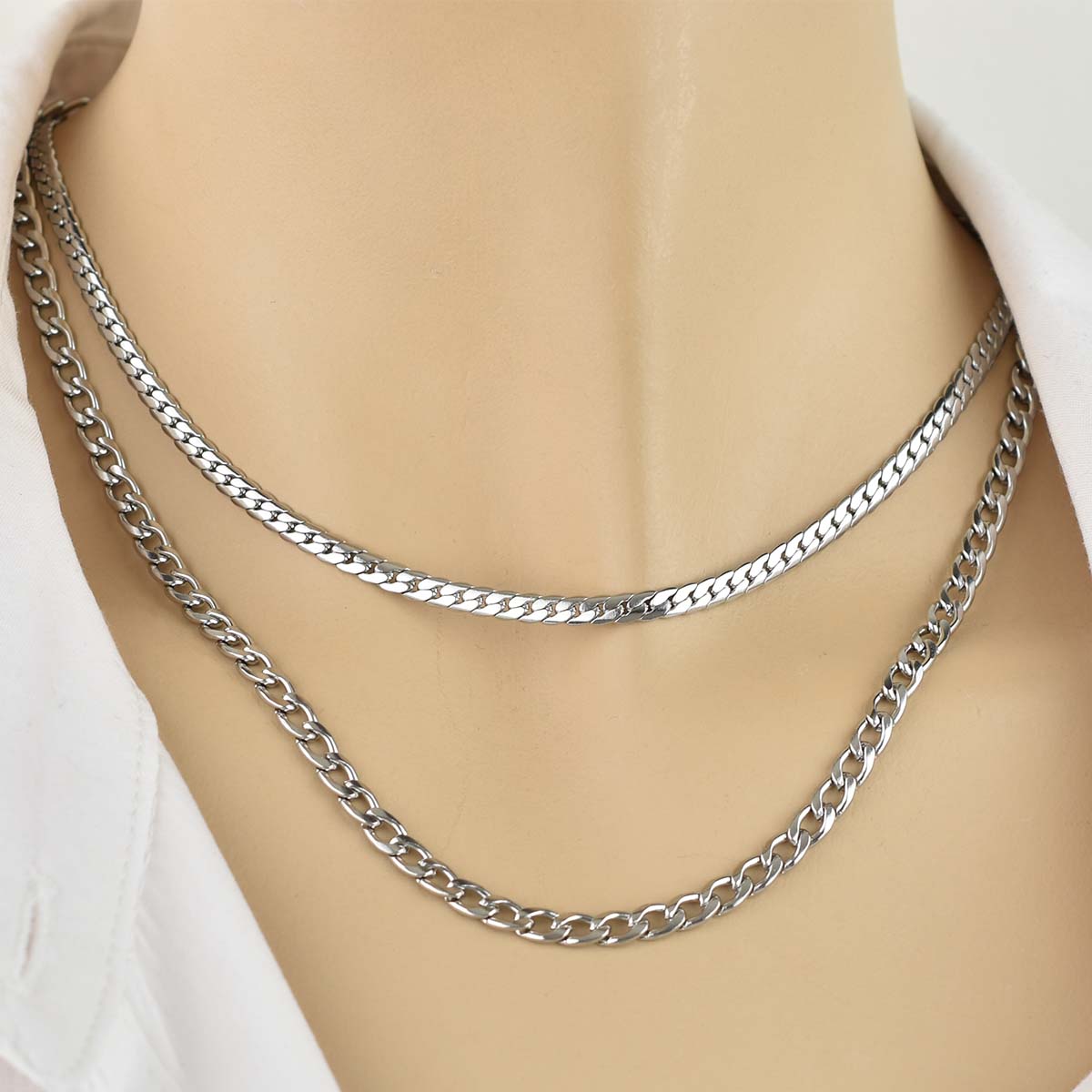 Micro Gurmet Chain Silver 4MM Αλυσίδα λαιμού από ανοξείδωτο ατσάλι 316L